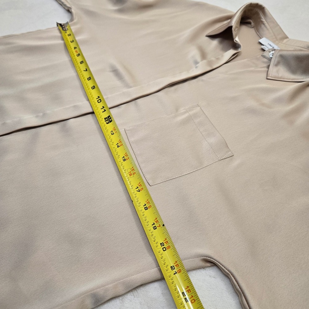 Vince Womens Champagne Beige Satin Relaxed Cropped Button Down Blouse Medium M - Picture 4 of 16